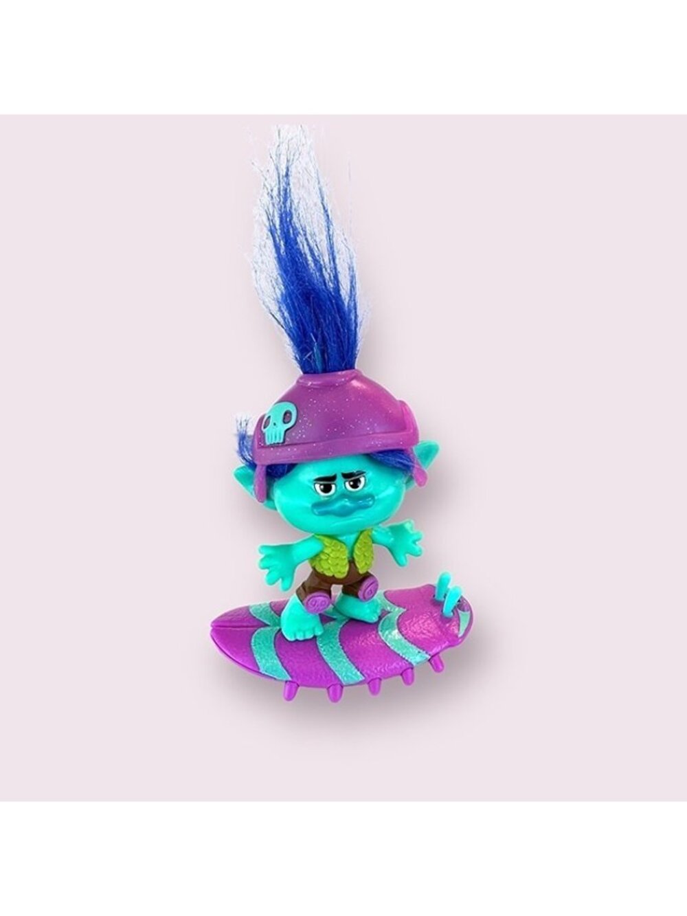 DreamWorks Trolls Branch Figure with Skateboard Blue Hair Toy Collectible Set